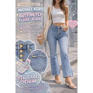 Michael Kors Button Fly Flare Jeans High Rise Size 10 Light Wash
